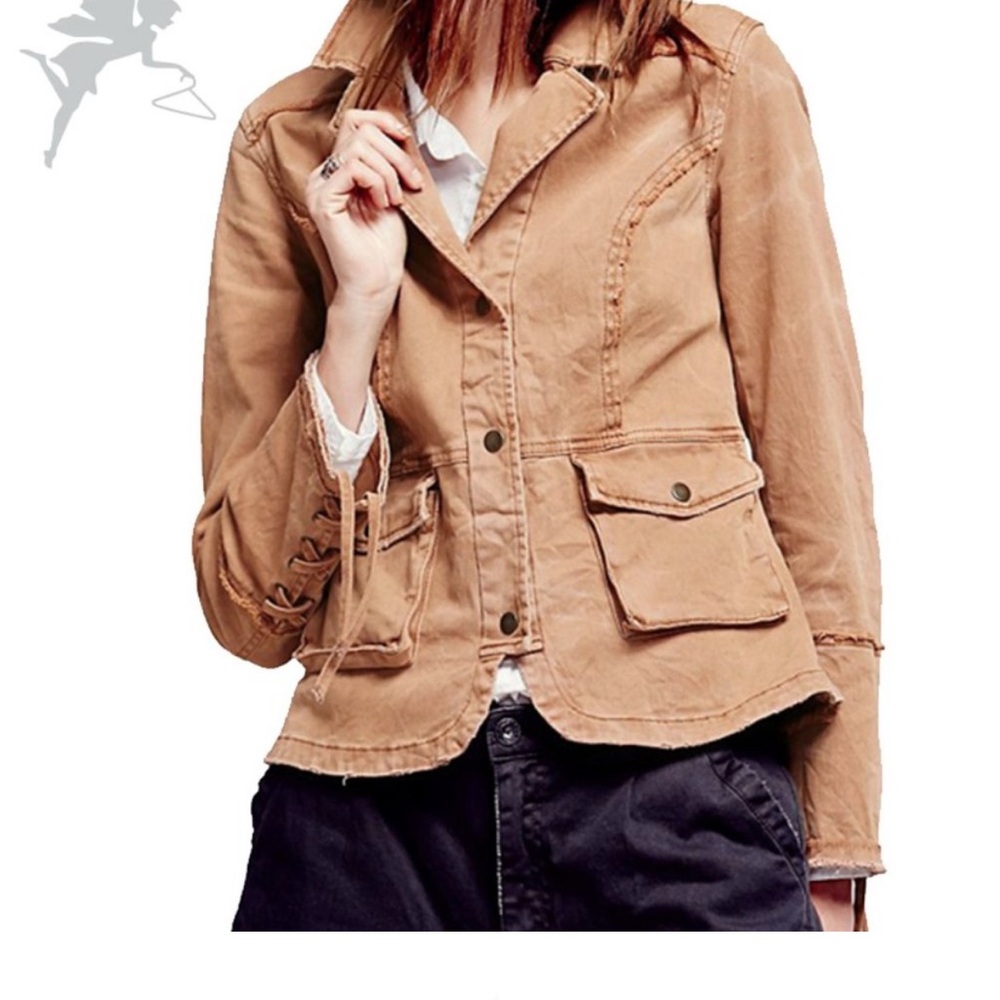 NWT FREE PEOPLE Military Twill Ruffle Jacket